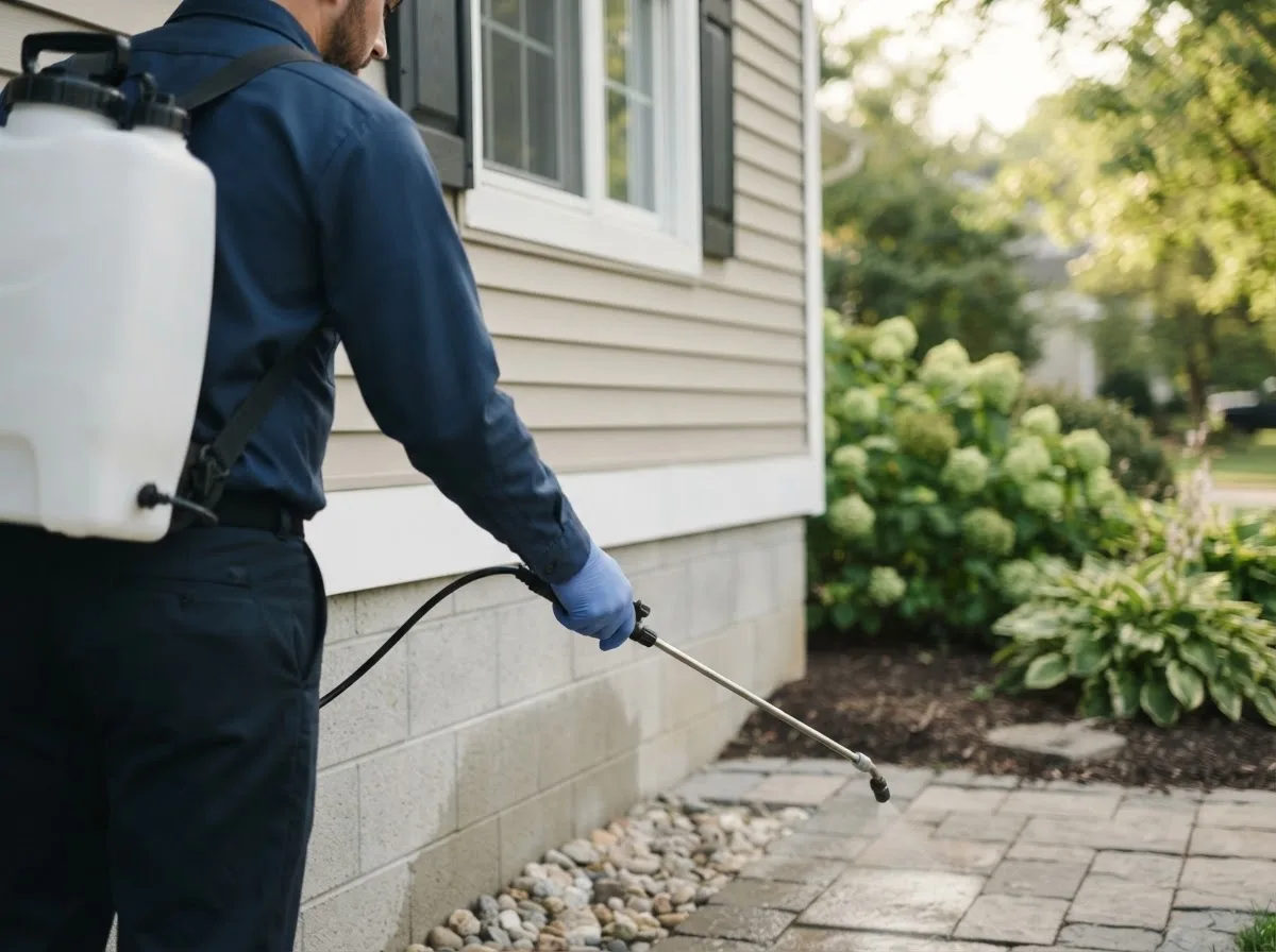 Pest control technician inspecting a home in Elizabethtown, NY